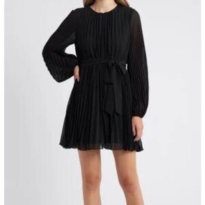 Sam Edelman Tie Belt Black Pleated Mini Dress